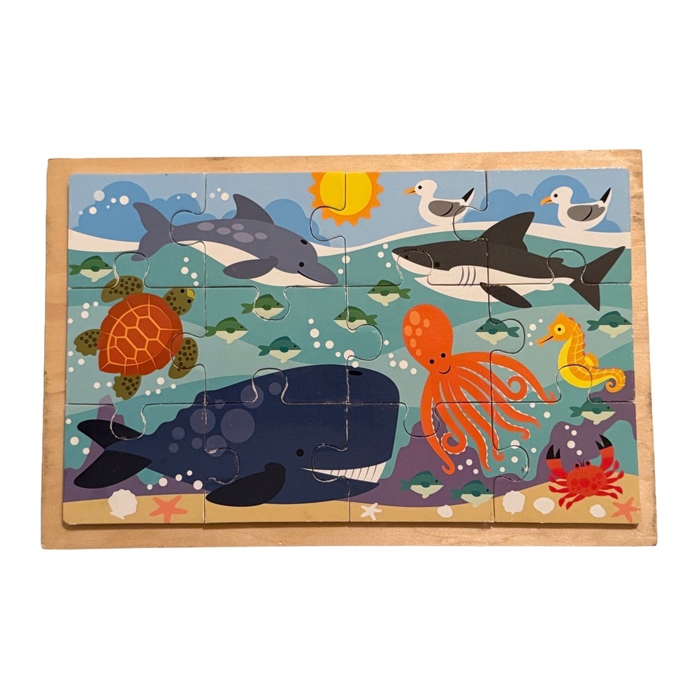 Melissa & Doug Wooden 3-Puzzle Set - Ocean, Safari, Farm Animals - Picture 3 of 6